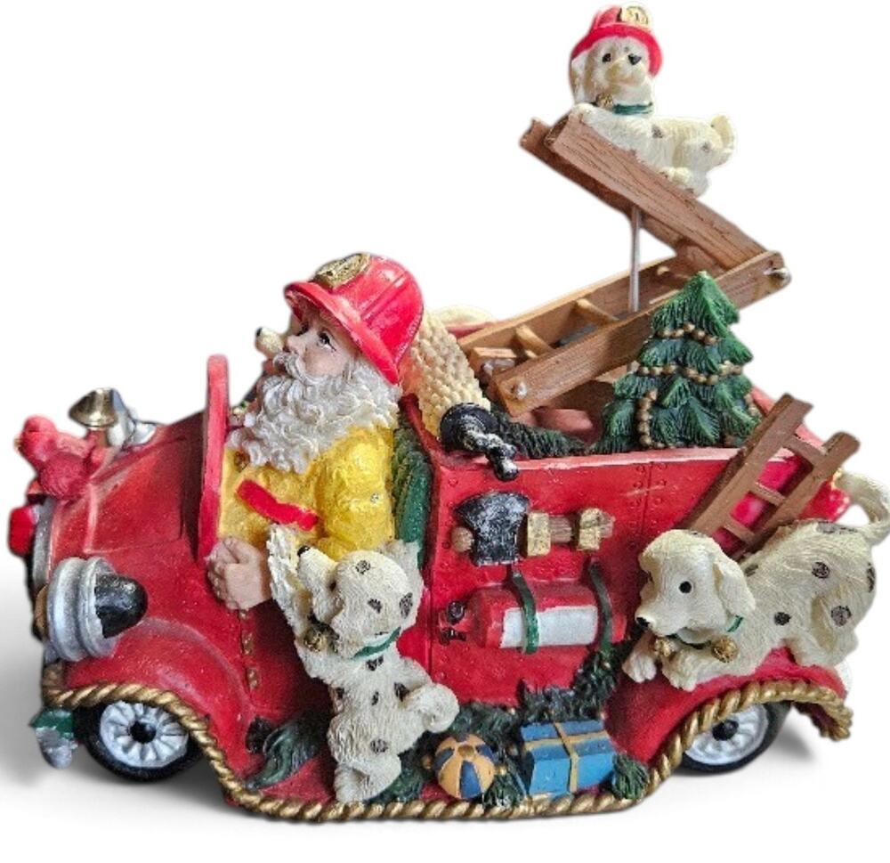 Firetruck Fireman Dalmations dog Resin Musicbox Xmas Jingle Bells  Read